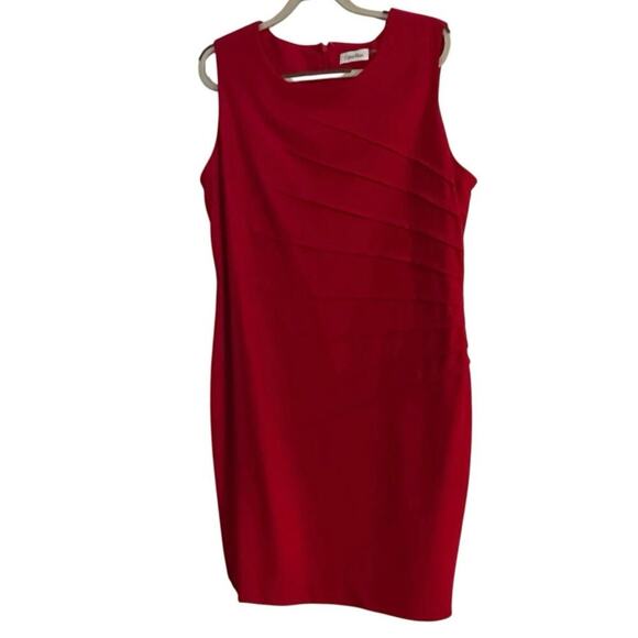NWT Calvin Klein Red Starburst Ruched Tea Sleeveless Sheath Mini Dress Size 16 - Picture 2 of 13